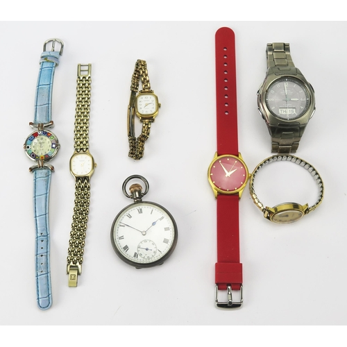 215 - A Silver Cased Open Dial Keyless Pocket Watch (49.1mm case, not running, balance wheel moves freely)... 