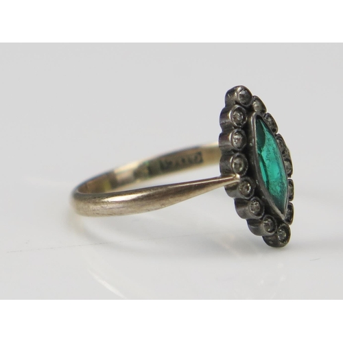 238 - A 9ct Gold and Paste Set Marquis Shaped Ring, 13.6x7.3mm head, size K.5, stamped 9ct, 1.74g