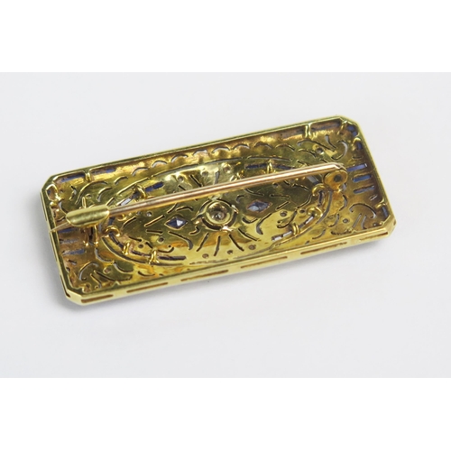 3 - An Antique Sapphire and Diamond Brooch in a precious yellow and white metal millegrain setting, 40.1... 