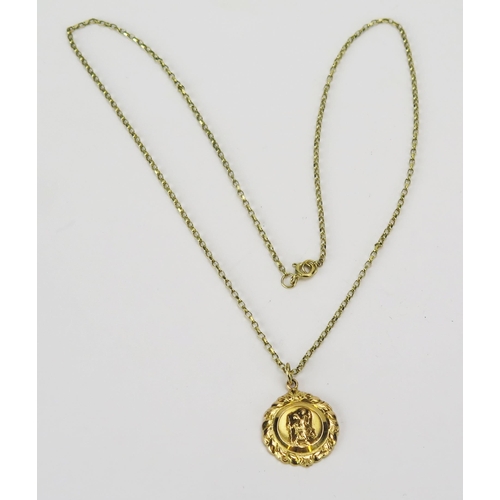 49 - A 9ct Gold St. Christopher Pendant (26.5mm drop and on a 9ct gold belcher chain (45.5cm, both hallma... 