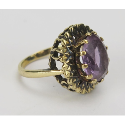 52 - A 9ct Gold and Amethyst Dress Ring, 17.5x16.5mm head, size J.5, hallmarked, 5g