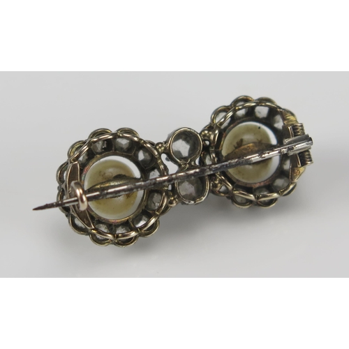 63 - An Antique Natural Pearl and Rose Cut Diamond Bar Brooch, largest pearl c. 6.4mm diam., 28x12.8mm, 3... 