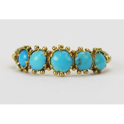 64 - A Victorian Turquoise Five Stone Ring in a precious yellow metal setting, KEE tests as 15ct, size Q,... 