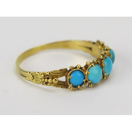 64 - A Victorian Turquoise Five Stone Ring in a precious yellow metal setting, KEE tests as 15ct, size Q,... 