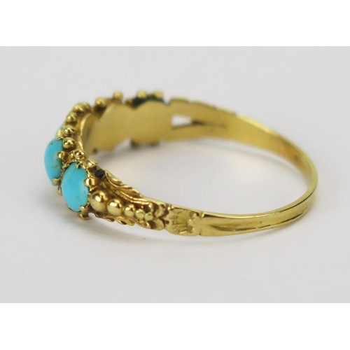 64 - A Victorian Turquoise Five Stone Ring in a precious yellow metal setting, KEE tests as 15ct, size Q,... 