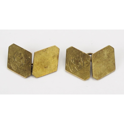 65 - A Pair of 9ct Gold Cufflinks with engraved CGL initials, stamped 9CT, 7.76g