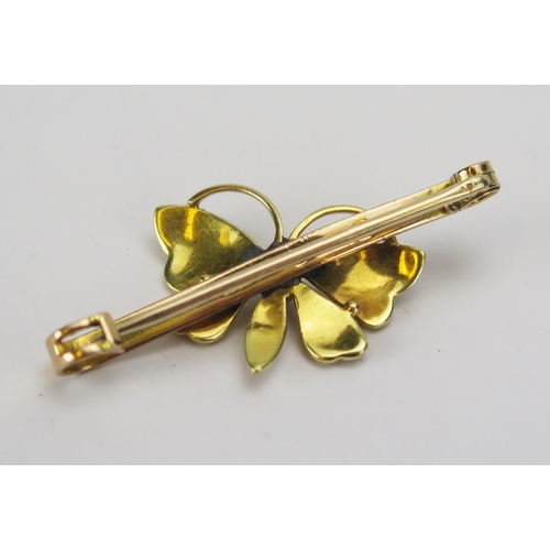 99 - An Antique 9ct Gold, Seed Pearl and Turquoise Butterfly Brooch, 38.3mm wide, Chester 1910, 2.93G