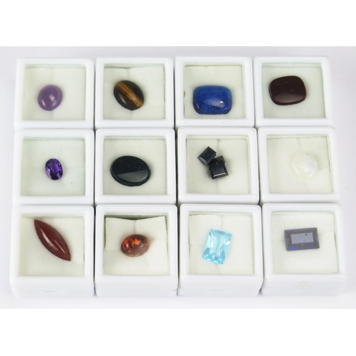78 - A Parcel of 12 Loose Mixed Gemstones, all individually boxed and including tiger's eye, amethyst, sa... 