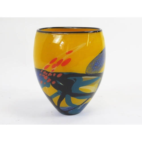 Ioan Nemtoi Studio Art Glass Vase, orange-yellow ground, 23cm tall