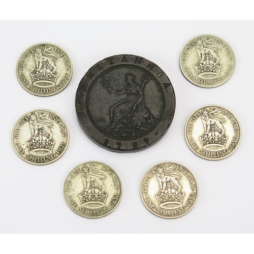 363 - George III 1797 Cartwheel Twopence and 6 .500 silver shillings