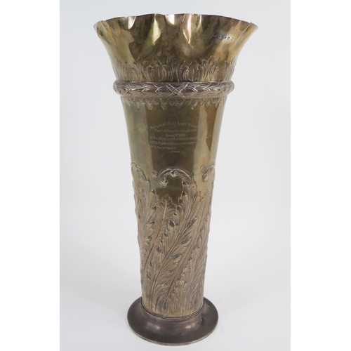 547 - A large late Victorian silver trophy vase, maker Susannah Brasted, London, 1889, inscribed, of flare... 