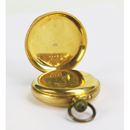 14 - 18K Gold Lady's Half Hunter Fob Watch, the 35.9mm case with Swiss marks to the inner back and dust c... 