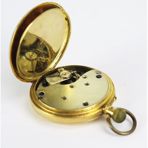 14 - 18K Gold Lady's Half Hunter Fob Watch, the 35.9mm case with Swiss marks to the inner back and dust c... 