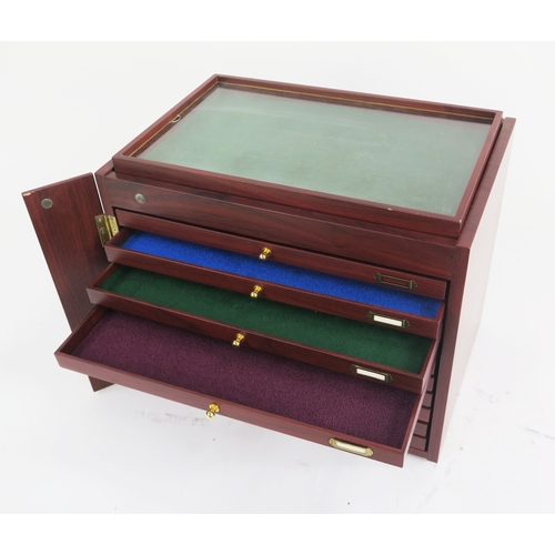 A modern collectors specimen chest, with perspex hinged compartment to ...