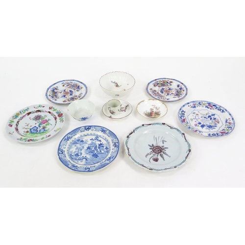 1533 - Two pairs of early 19th century Spode side plates and dinner plates, A Worcester coffee can (a/f), M... 