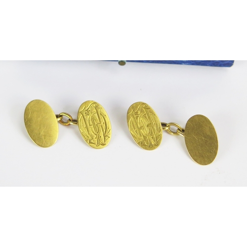 2 - 15ct Gold Cufflinks with engraved monogram, stamped 15ct D&F, 8.19g