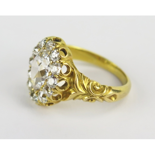 331 - Georgian Diamond Ring set in 18th yellow gold with scroll decoration to the shoulders, c. 8.55x5.55m... 