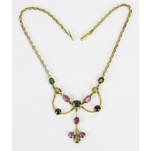 36 - Antique Gem and Paste Set Necklace in a gilt metal setting, 35.5cm