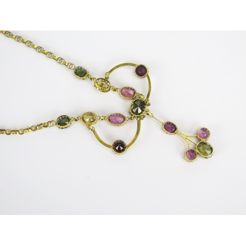 36 - Antique Gem and Paste Set Necklace in a gilt metal setting, 35.5cm