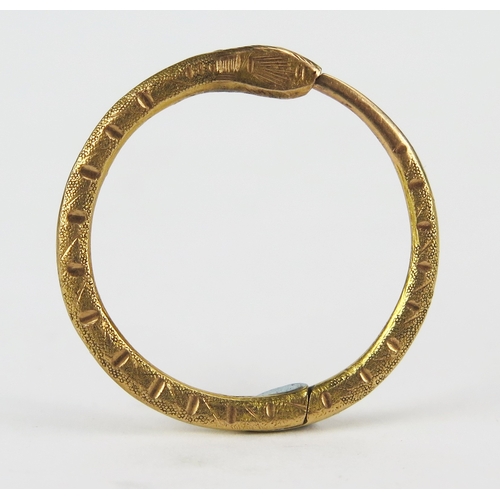 43 - 19th Century Hinged Ring in precious yellow metal with snake head decoration, c. 24.3mm outer diam.,... 