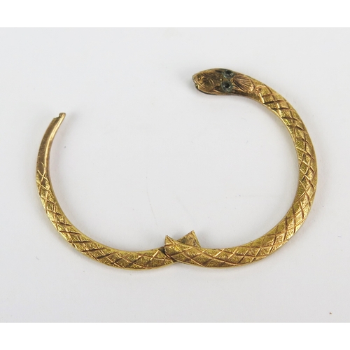 43 - 19th Century Hinged Ring in precious yellow metal with snake head decoration, c. 24.3mm outer diam.,... 