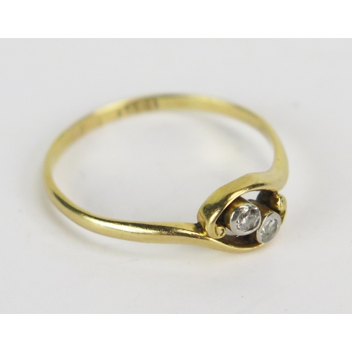 51 - 18ct Gold and Old Cut Diamond Two Stone Ring, size S, stamped 18CT, 2.16g