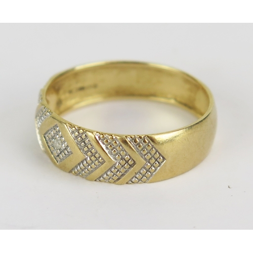 53 - 9ct Gold and Diamond Wedding Band, 7.1mm wide, size V.5, CCM mark, 2.72g