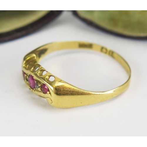 10 - Antique ruby and rose cut diamond ring in an 18ct yellow gold setting, size O.5, part hallmarks, 1.6... 
