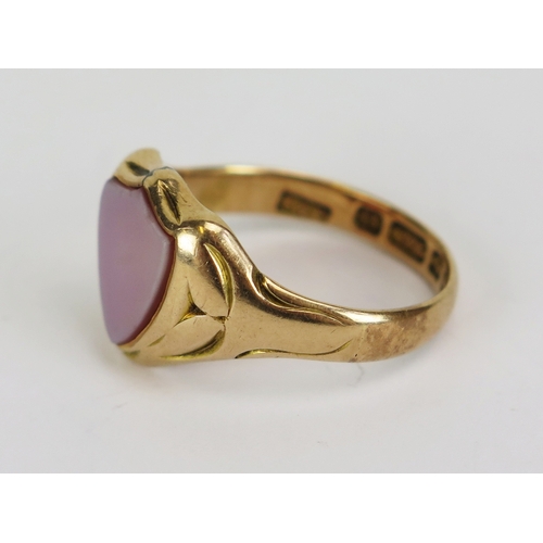 11 - Victorian 15ct yellow gold and carnelian shield shaped signet ring, size P, hallmarked Birmingham 18... 