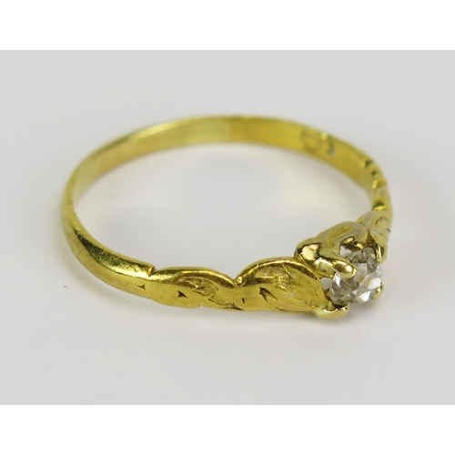 22 - Georgian diamond solitaire ring in a high carat precious yellow metal setting, c. 3.8x4.4mm old cut,... 