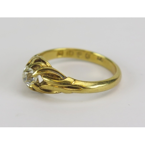 27 - Victorian 18ct yellow gold old cut diamond solitaire ring, c. 4.6x4.3mm stone, size P.5, hallmarked ... 