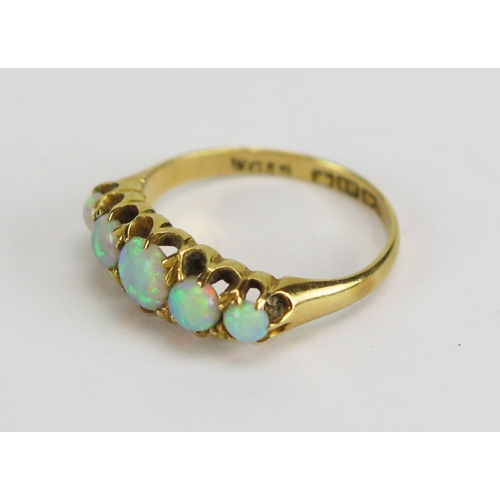 31 - Antique 18ct yellow gold opal five stone ring, c. 51mm principal stone, size M.5, hallmarked Birming... 