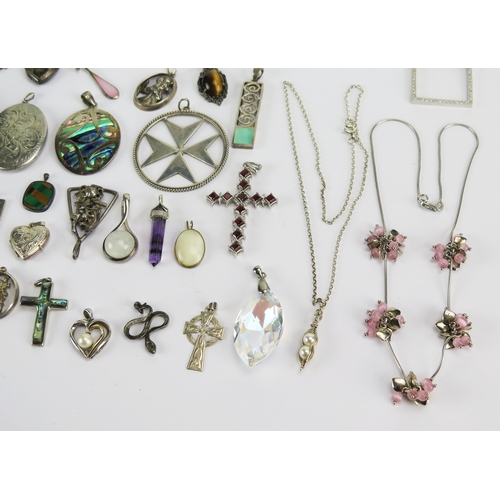 55 - Selection of silver jewellery including a 14k gold, silver, diamond and cultured pearl heart shaped ... 