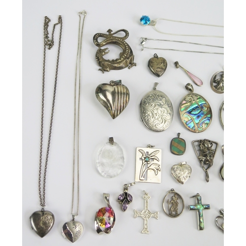 55 - Selection of silver jewellery including a 14k gold, silver, diamond and cultured pearl heart shaped ... 