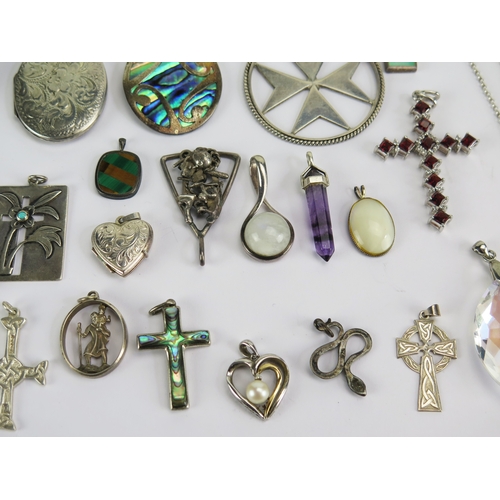 55 - Selection of silver jewellery including a 14k gold, silver, diamond and cultured pearl heart shaped ... 