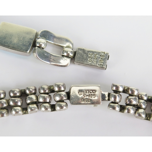 60 - Mexican .950 silver and turquoise necklace and bracelet set, necklace 43.5cm long, bracelet 19.5cm l... 