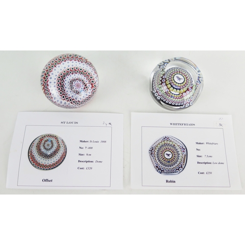 A St Louis glass paperweight with offset concentric rings, single cane ...