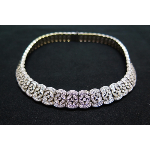 28 - 18ct white gold and diamond necklace, 15mm wide at the base, 37.5cm, stamped 750, 82.91g. SEE LOT 29... 