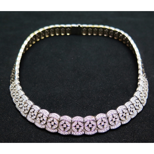 28 - 18ct white gold and diamond necklace, 15mm wide at the base, 37.5cm, stamped 750, 82.91g. SEE LOT 29... 
