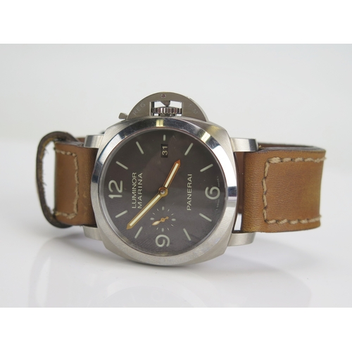 A Panerai Luminor Marina automatic titanium cased wristwatch with sub seconds dial and date aperture, ref No. PAM0352, case No. OP6898, sequential No. BB1745055, millesimation No. R0193/0500,  movement No. 129614, case size 44mm. Full set sold with papers, leaflet and box. Winds and runs and time and date sets smoothly