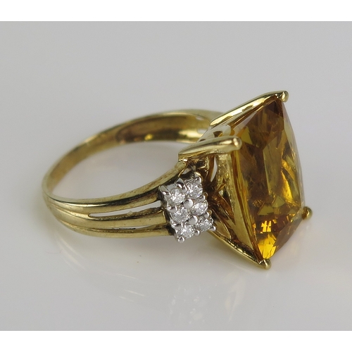 53 - Shipton & Co. citrine and diamond ring in an 18ct yellow gold setting, 16x12mm principal stone, size... 