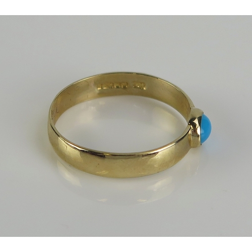 58 - A turquoise ring in a 9ct yellow gold setting, size P, hallmarked, 1.77g