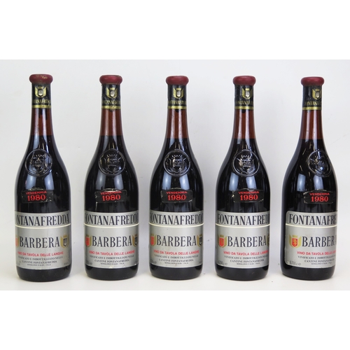 1072 - Five 75cl bottles of Fontanafredda, Barbera 1980 red wines.
ALCOHOL IS SOLD FOR OFF-PERMISES CONSUMP... 