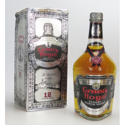 1085 - Grant's Royal 12 year old blended Scotch whisky 26 2/3 oz in original box, circa 1960's.
ALCOHOL IS ... 