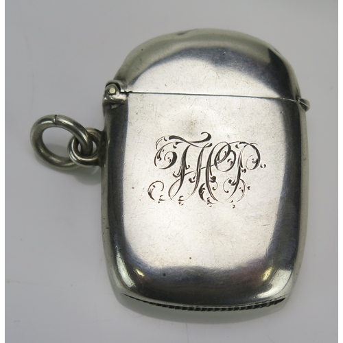 544 - A late Victorian silver vesta case, maker Thomas Hayes, Birmingham, 1900, monogrammed, 4.5cm long, 2... 