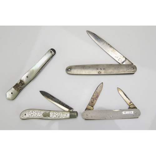 564 - A collection of 19th century and 20th century silver and mother of pearl folding fruit knives