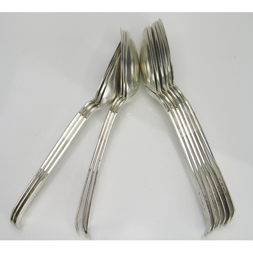 602 - A set of six Victorian silver Fiddle pattern teaspoons, maker Chawner & Co, London, 1844, crested, t... 