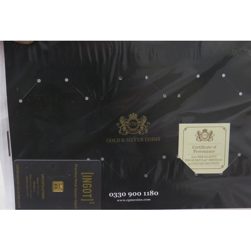 669 - 2021 HM QEII 95th Birthday 1g gold square ingot with COA (24ct)