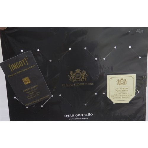 670 - 2021 HM QEII 95th Birthday 1g gold square ingot with COA (24ct)