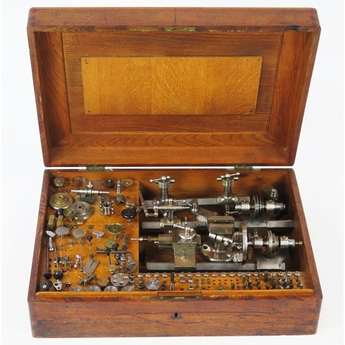 1653 - G. Boley German Watchmaker's Lathe, 5237 Patent with many tool bits and cutting tools, contained in ...